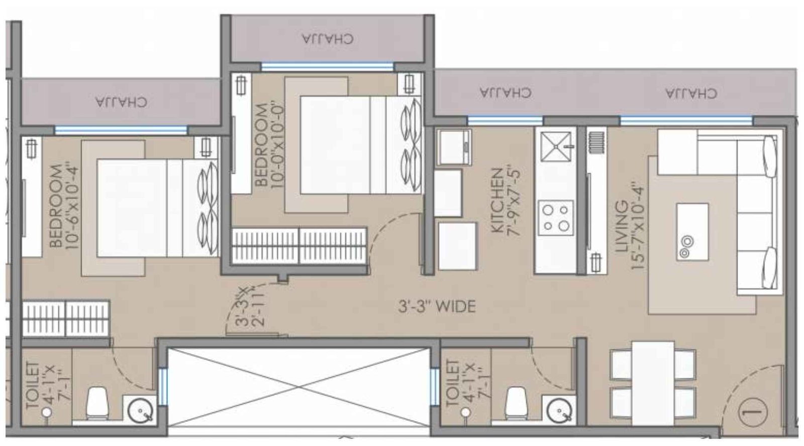 Ipsit-Anand-Mangal-Floor-Plan-2-BHK-573-Sqft