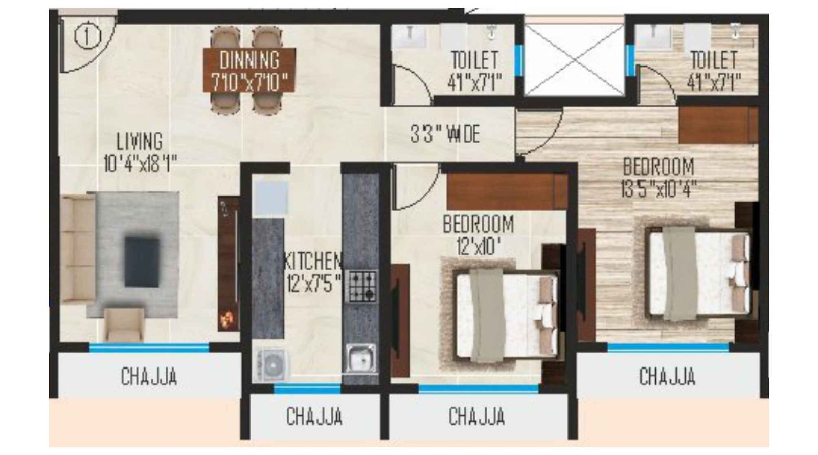 Ipsit-Anand-Mangal-Floor-Plan-2-BHK-725-Sqft