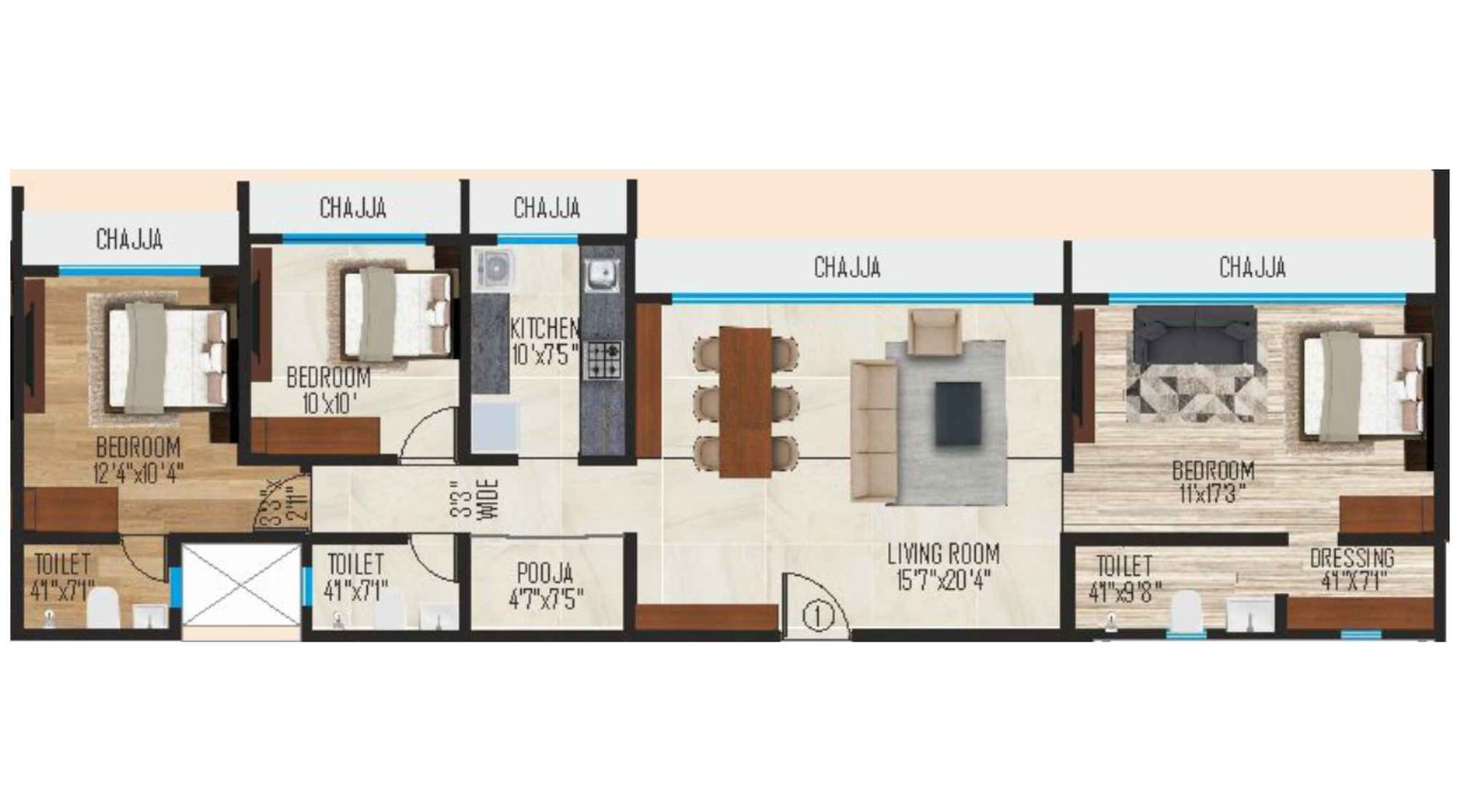 Ipsit-Anand-Mangal-Floor-Plan-3-BHK-1083-Sqft