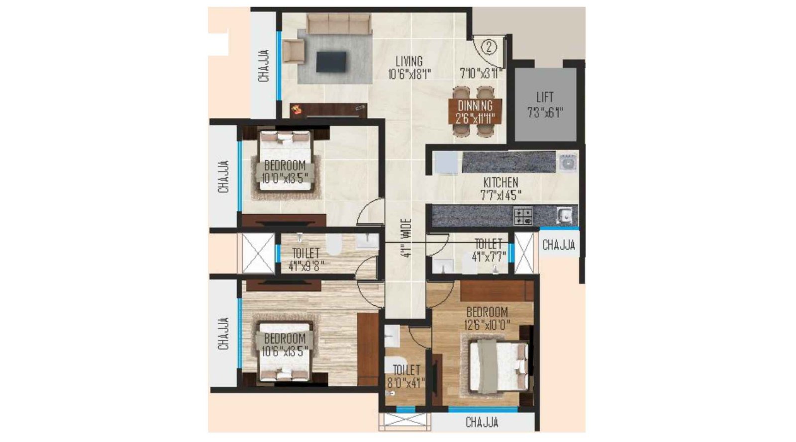 Ipsit-Anand-Mangal-Floor-Plan-3-BHK-987-Sqft